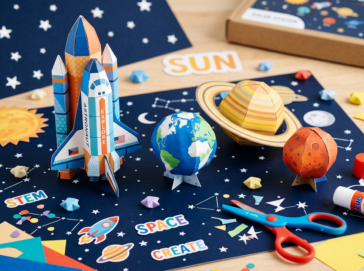 Solar System & Rocket Papercraft Playset